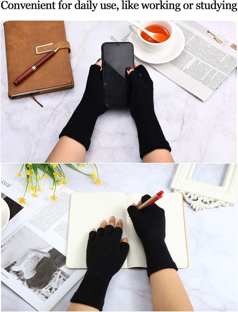 SATINIOR Fingerless Gloves for Women Half Finger Typing Gloves with Long Wrist Cuff Winter Knit Fingerless Mittens for Women...
